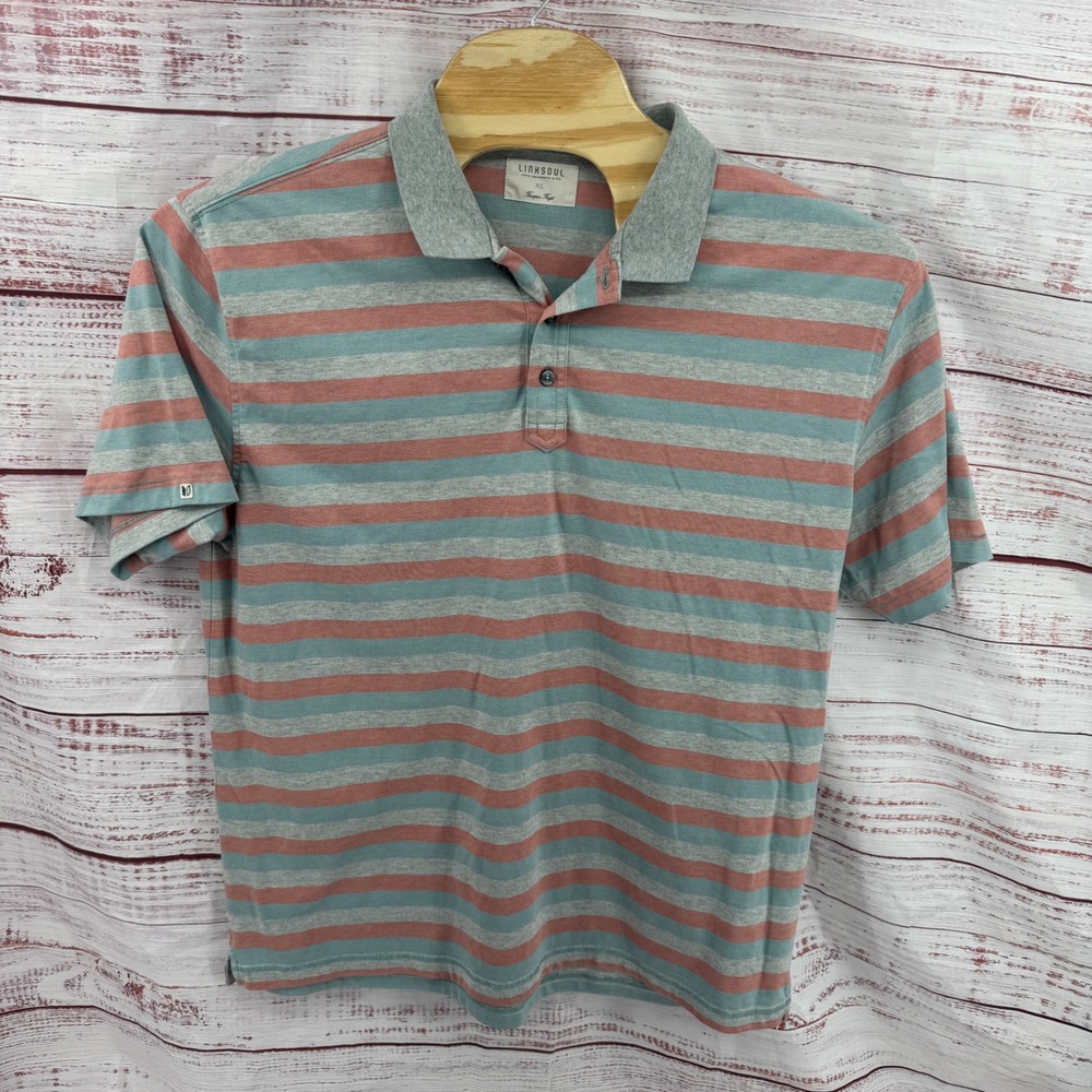 Linksoul Golf Polo Shirt Mens XL  Striped Luxury Cotton Casual‎ Preppy